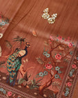 Brown Digital Print Dola Silk Handwoven Saree