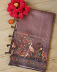 Purple Digital Print Dola Silk Handwoven Saree