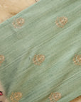 Sea Green Digital Print Embroidered Dola Silk Handwoven Saree