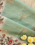 Sea Green Digital Print Embroidered Dola Silk Handwoven Saree