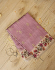 Light Purple Digital Print Embroidered Dola Silk Handwoven Saree