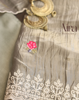 Grey Multi Embroidered Cutwork Silk Suit Set