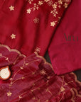 Reddish Maroon Embroidered Gold Crush Suit Set