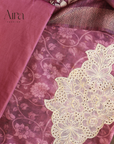 Dusty Wine Silk Digital With Cutwork Patch Work Suit Set