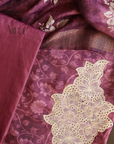 Dusty Wine Silk Digital With Cutwork Patch Work Suit Set