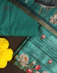 Green Silk With Cross Stitched Embroidered Suit Sets